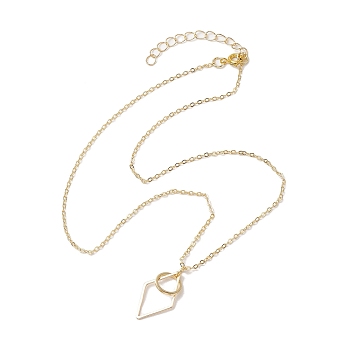 Brass Round with Rhombus Pendants Necklace, Brass Cable Chains Necklaces, Golden, 18.35 inch(466mm)