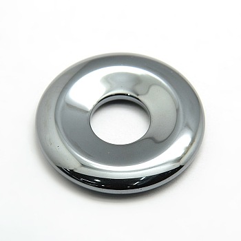 Grade AA Non-magnetic Synthetic Hematite Pendants, Donut/Pi Disc, Donut Width: 13mm, 40x6mm, Hole: 14mm