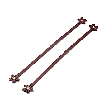 Flower End Cowhide Leather Sew On Bag Handles, with Brass Findings, Bag Strap Replacement Accessories, Dark Red, 42.3x3.7x0.75cm, Hole: 1.8mm
