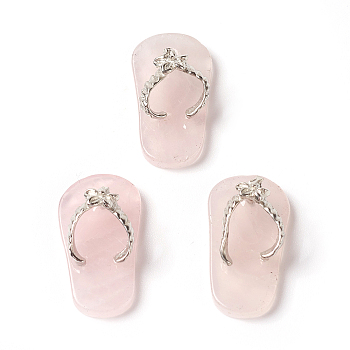 Natural Rose Quartz Pendants, with Platinum Tone Brass Findings, Flip Flops, 22~24x12x7~8mm, Hole: 2mm and 5~7mm