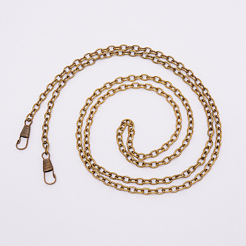 Bag Strap Chains, Iron Cable Chains, with Clasps, Bag Accessories, Antique Bronze, 120cm, Link: 7x5x1mm, Clasps: 25x9x3mm, hole: 5x4mm