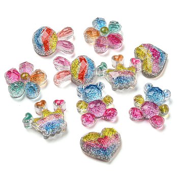 Plastic Cabochons, with Glitter Powder, Mixed Shape, Colorful, 16~21x16.5~23x7~8mm