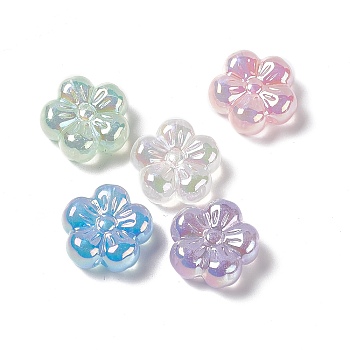 UV Plating Rainbow Iridescent Acrylic Flower Beads, 5 Petal Plum Blossom, Mixed Color, 22x23x10mm, Hole: 3.5mm