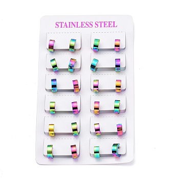 304 Stainless Steel Huggie Hoop Earrings, Ring, Rainbow Color, 10x4mm, Pin: 1mm, 12pairs/card