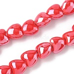 Handmade Porcelain Beads Strands, Heart, Bright Glazed Porcelain, Red, 9.5x10x6.5mm, Hole: 1.6mm, about 40pcs/strand, 14.57''(37cm)(PORC-Z002-02A)