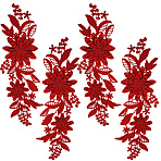 Polyester Embroidery Sequin Costume Accessories, Sewing Craft Decoration, Flower, Red, 242x85x4mm(FIND-WH20020-238D)
