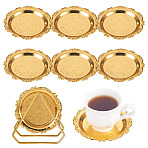 6Pcs Iron Tray, Storage Tray, with 1Pc Iron Coaster Holder, Cosmetics Jewelry Organizer, Golden, 100x8mm, Inner Diameter: 68mm(AJEW-MB0001-17)