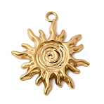 304 Stainless Steel Pendants, Sun Charm, Ion Plating(IP), Real 18K Gold Plated, 28.5x24.5x2.5mm, Hole: 2.5mm(STAS-K319-01G)