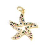 Brass Micro Pave Cubic Zirconia Pendants, with Jump Ring, Real 18K Gold Plated, Starfish, 21x19x2.2mm(KK-H525-01E-G)
