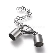 304 Stainless Steel Chain Extender, with Cord Ends, Curb Chains and Lobster Claw Clasps, Stainless Steel Color, 44mm long, Cord Ends: 12.5x8mm, 6.5mm inner diameter(STAS-K195-22P-05)