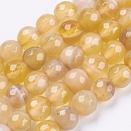 Natural Striped Agate/Banded Agate Beads Strands, Round, Faceted, Dyed, Goldenrod, 6mm, Hole: 1mm, about 62pcs/strand, 14.5 inch(37cm)(G-P364-03-6mm)