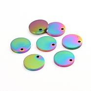 Ion Plating(IP) 304 Stainless Steel Charms, Polished, Stamping Blank Tag, Laser Cut, Flat Round, Rainbow Color, 8x1mm, Hole: 0.8mm(STAS-I141-03D-M)