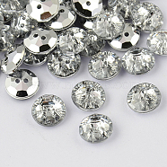 2-Hole Taiwan Acrylic Rhinestone Flat Round Buttons, Faceted & Silver Plated Pointed Back, White, 10x4mm, Hole: 1mm(BUTT-F015-10mm-02)