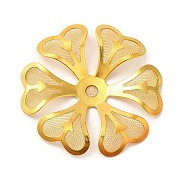 Brass Bead Cap, with Iron Finding, Etched Metal Embellishments, Flower, Golden, 32x32x4mm, Hole: 3mm(KKC-A001-12G)