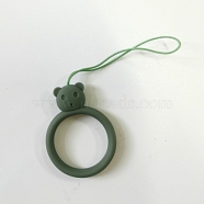 Ring with Bear Shapes Silicone Mobile Phone Finger Rings, Finger Ring Short Hanging Lanyards, Medium Aquamarine, 9.5~10cm, Ring: 40x30x9mm(MOBA-PW0001-20K)