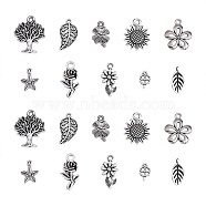 100 pcs 10 Style Tibetan Style Alloy Pendants, Cadmium Free & Lead Free, Flower & Leaf & Tree & Clover, Antique Silver, 10~22x8~17x1~3mm, Hole: 1~2.5mm, 10pcs/style(TIBEP-CJ0001-35)