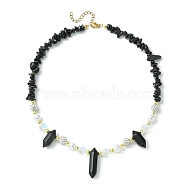 Natural Obsidian Bullet & Synthetic Moonstone Beaded Necklaces, 16.06 inch(40.8cm)(NJEW-JN04406-01)