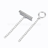 Brass Micro Pave Clear Cubic Zirconia Toggle Clasps, Cadmium Free & Nickel Free & Lead Free, Ring, Real Platinum Plated, 68mm(ZIRC-S067-032P-NR)