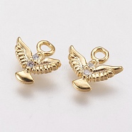 Brass Micro Pave Cubic Zirconia Charms, Eagle, Golden, 8.5x9.5x1.5mm, Hole: 1.5mm(ZIRC-G133-05G)