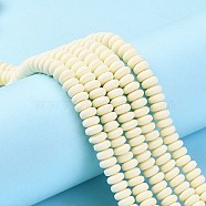Handmade Polymer Clay Beads Strands, for DIY Jewelry Crafts Supplies, Flat Round, Beige, 6~7x3mm, Hole: 1.5mm, about 113~116pcs/strand, 15.55 inch~16.14 inch(39.5~41cm)(X-CLAY-N008-008K)