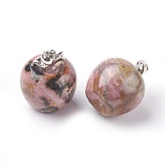 Natural Rhodonite Pendants, with Alloy Finding, Apple, Platinum, 23x20mm, Hole: 2.5x5mm(G-E513-A07)