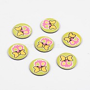 2-Hole Flat Round with Lovely Skull Pattern Acrylic Buttons, Yellow Green, 25x2mm, Hole: 2mm(BUTT-F055-02E)