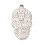 201 Stainless Steel Pendants, Laser Cut, Skull, Stainless Steel Color, 29x16x2mm, Hole: 2mm(STAS-D451-06P)