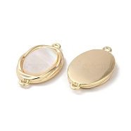Brass Oval Connector Charms, with Natural White Shell, Real 18K Gold Plated, 18x10.5x2mm, Hole: 1mm(BSHE-Z003-15G)