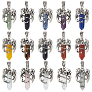 BENECREAT 15Pcs 15 Styles Natural & Synthetic Mixed Gemstone Double Terminal Pointed Pendants, Faceted Bullet Charms, with Antique Silver Plated Alloy Dragon, 40~42x24.5x12.5~13mm, Hole: 4x6.5mm, 1pc/style(G-BC0001-51)