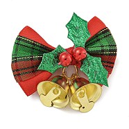 Cloth & Iron Christmas Bowknot Bell Hanging Ornaments , for Christmas Tree and Holiday Party Decoration, Green, 48.5x48x16mm(HJEW-S004-01D)