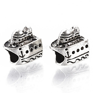 Tibetan Style Alloy European Beads, Large Hole Beads, Cadmium Free & Lead Free, Boat, Antique Silver, 11.5x7.5x10mm, Hole: 4.5mm, about 400pcs/1000g(TIBE-R317-041AS-LF)
