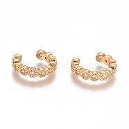 Golden Plated Brass Micro Pave Cubic Zirconia Cuff Earrings, Long-Lasting Plated, Clear, 14x12.5x3mm(EJEW-L244-22B)