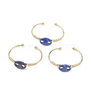Natural Lapis Lazuli Coffee Bean Open Cuff Bangle, Real 18K Gold Plated Brass Wire Wrap Jewelry for Women, Cadmium Free & Lead Free, Inner Diameter: 1-7/8x2-1/2 inch(4.7x6.3cm)(BJEW-G660-01G-12)