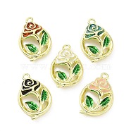Rack Plating Alloy Enamel Pendants, Flower with Leaf, Mixed Color, 24x26x4.5mm, Hole: 1.8mm(PALLOY-D007-15G)