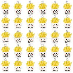 30Pcs Resin Imitation Food Pendants, French Fries Charms, with Platinum Tone Iron Loops, Yellow, 25x16.5x4mm, Hole: 2mm(RESI-FH0001-57)