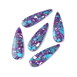 Assembled Synthetic Gold Line Turquoise and Imperial Jasper Big Pendants, Teardrop, Purple, 60x18~18.5x4mm, Hole: 1.5mm(G-D0006-F02-01)