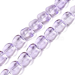 Electroplate Glass Beads Strands, Pearl Luster Plated, Square, Lilac, 10.5x10.5~11x6.5mm, Hole: 1mm, about 59~60pcs/strand, 25.12~25.59 inch(63.8~65cm)(EGLA-N012-07H)