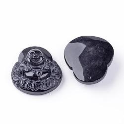 Natural Obsidian Pendants, Buddha, 47x42x13mm, Hole: 1.5mm(G-S240-29)