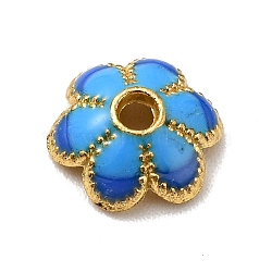 6-Petal Alloy Enamel Bead Caps, Cadmium Free & Lead Free, Golden, Flower, Deep Sky Blue, 8x7x2.5mm, Hole: 1.4mm(FIND-G029-04G-01)