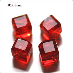 Imitation Austrian Crystal Beads, Grade AAA, K9 Glass, Faceted, Cube, Dark Red, 7x8.5x8.5mm, Hole: 0.9~1mm(SWAR-F069-6x6mm-05)