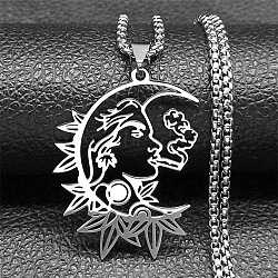 Gothic 304 Stainless Steel Hollow Moon Woman Pendant Necklaces, Stainless Steel Color, 23.31 inch(59.2cm)(NJEW-K283-04P)