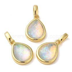 Rack Plating Brass with Synthetic Opal Pendants, Teardrop, Champagne Yellow, 15.5x10.5x5mm, Hole: 5mm(KK-S370-08G-2)