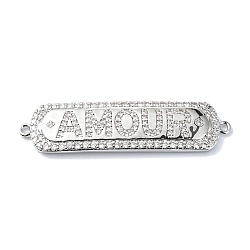 Rack Plating Brass Micro Pave Clear Cubic Zirconia Rectangle Links, Word AMOUR Connector Charms, Long-Lasting Plated, Lead Free & Cadmium Free, Platinum, 44.5x11.5x3mm, Hole: 1.4mm(KK-M282-20P)