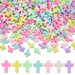 300PCS Opaque Acrylic Cross Beads, Mixed Color, 17x12.5x5mm, Hole: 2mm, about 1470~1497pcs/500g(SACR-SC0001-16)