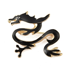 Alloy Dragon Enamel Pins Brooches, Golden, Black, 37x43mm(JEWB-M046-06A-01G)