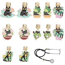 12Pcs 6 Style Alloy Enamel Stethoscope Pendant Decorations, with 304 Stainless Steel Findings, Golden, Mixed Color, 33~35mm, 2pcs/color(HJEW-FH00122)
