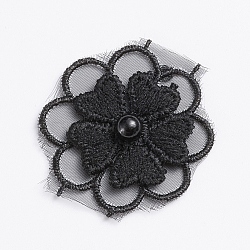 Computerized Embroidery Cloth Sew on Patches, Lace Costume Accessories, Appliques, Flower, Black, 36x7mm(DIY-WH0161-48D)