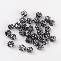 Metal Alloy Rhinestones Beads, Round, Gray, Size: about 10mm in diameter, hole: 2mm(ALRI-B032-1)