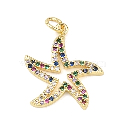 Brass Micro Pave Cubic Zirconia Pendants, with Jump Ring, Real 18K Gold Plated, Starfish, 21x19x2.2mm(KK-H525-01E-G)