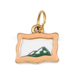Spray Painted 304 Stainless Steel Charms, Printed, Rectangle Photo Frame Charms, White, Golden, 10x11x2mm, Hole: 4.5mm(SA-CBA4A21-02G-A)